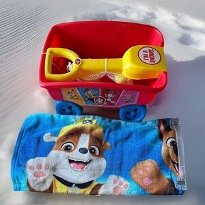 Paw Patrol Shovel Wagon Rake & Scoop Snow or Sand & Large Beach Towel! LOVE THIS